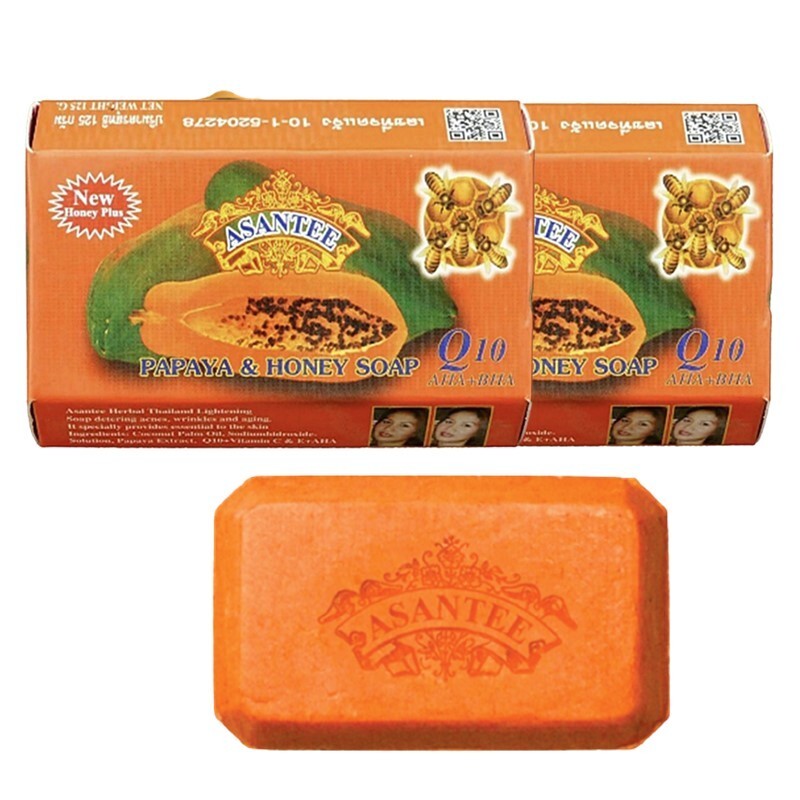 Asantee Soap Papaya Honey Skin 125g Herbal Thai Whitening Q10 And AHA Lighten x6