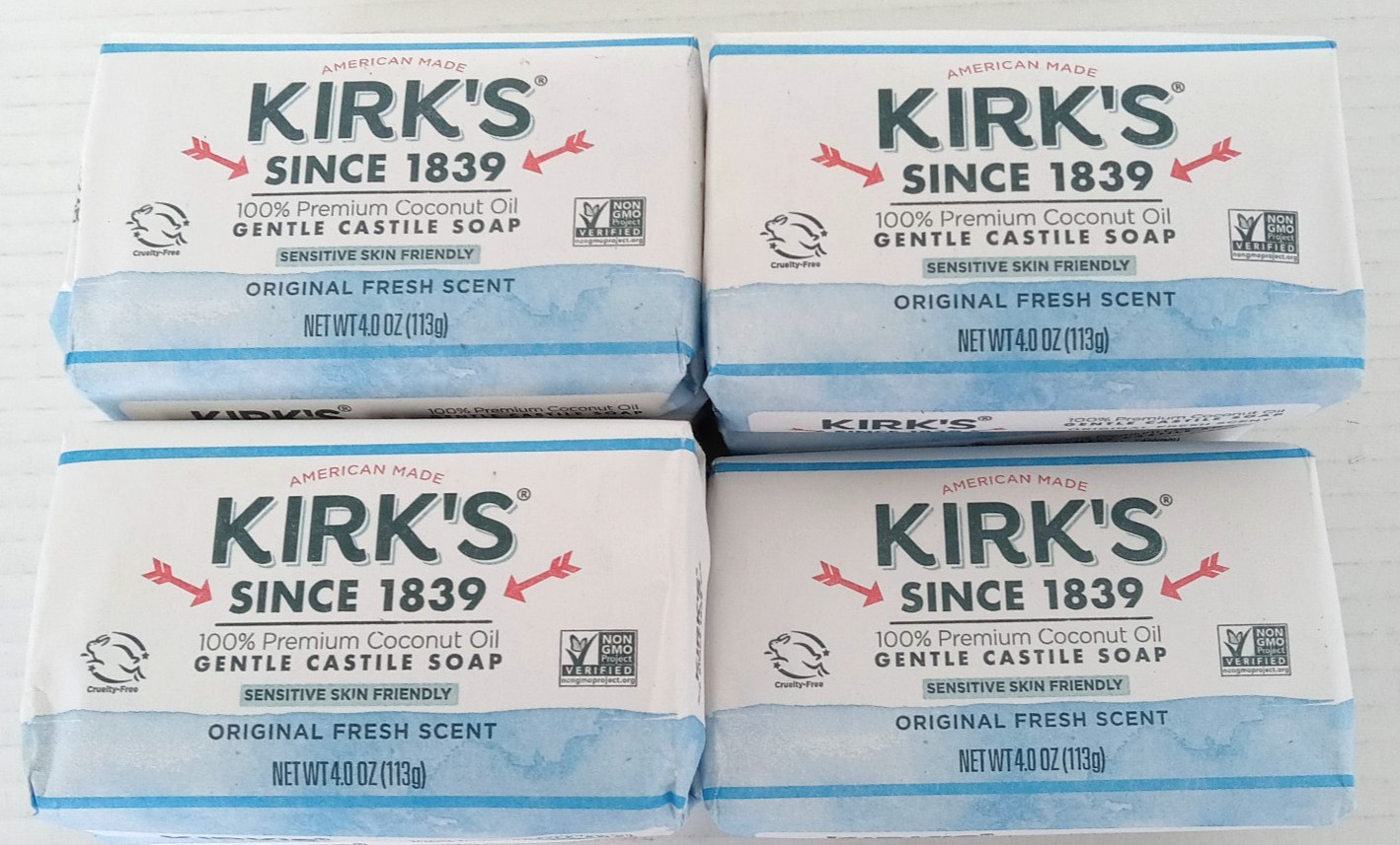 11 Bars Kirks Fresh Scent Castile Bar Soap 100% Coconut Gentle 4ozx11 Bars Kirks