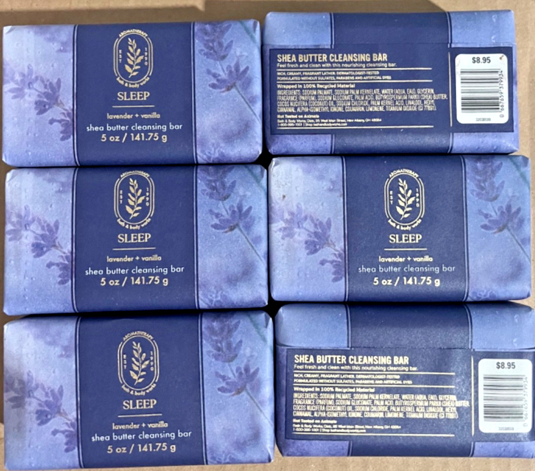 6X Bath & Body Works Lavender + Vanilla Shea Butter Cleansing Bar Soap New