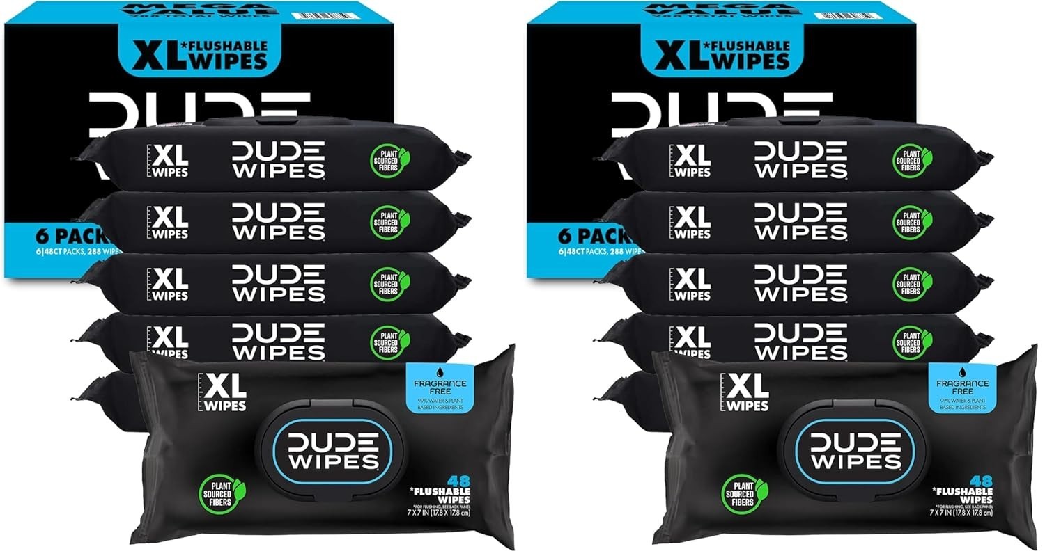 Flushable Wipes Unscented XL 576ct Plant-Based Dermatologist Tested
