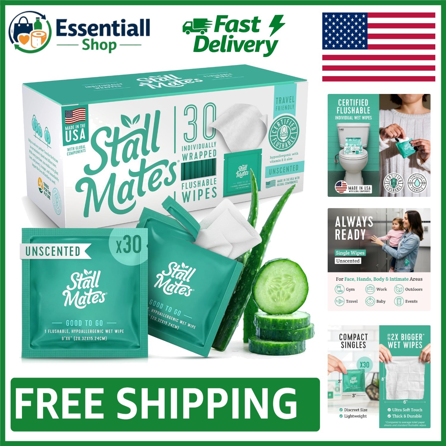 Refresh Anytime with Unscented Flushable Wipes – 30 Singles for Sensitive Skin