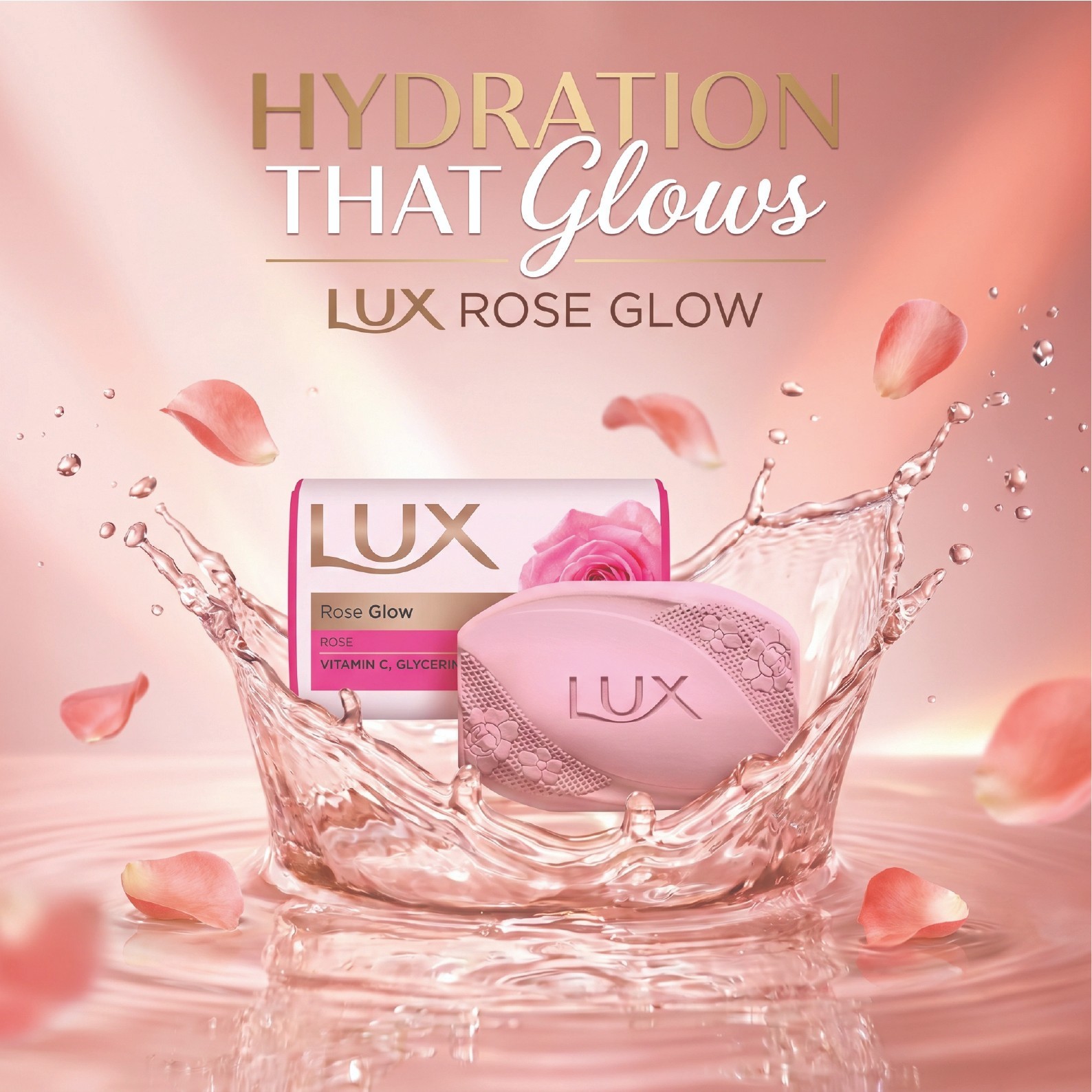 Pack of 3 Lux Rose Glow Vitamin C & Glycerin Soap 175g Rose Beauty Bar