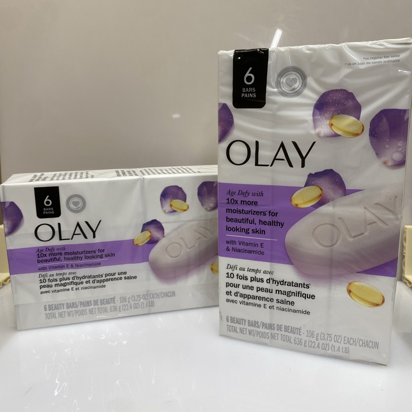 2 X 6Pack OLAY Age Defy Beauty Bar Soap 10X Moisturizers Vitamin E 3.75oz