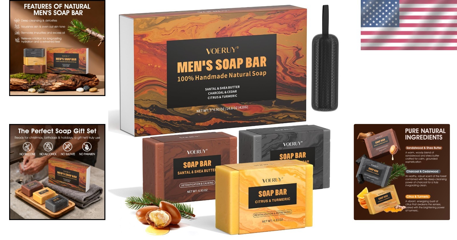 Mens Natural Handmade Soap 14.8oz Deep Cleansing Refreshing Face Body Hands