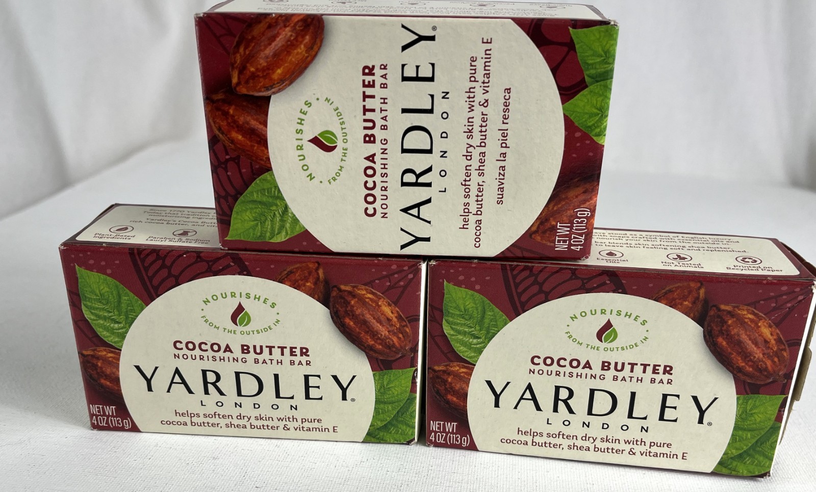 Yardley London Cocoa Butter Nourishing Bath Bar Soap Vit E for Dry Skin 4oz x 3