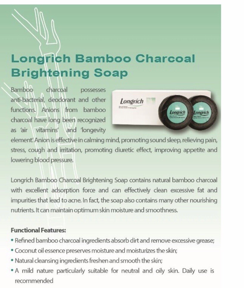 Longrich Natural Essence Bamboo Charcoal Brightening Black Soap,Acne Cure 100gx3