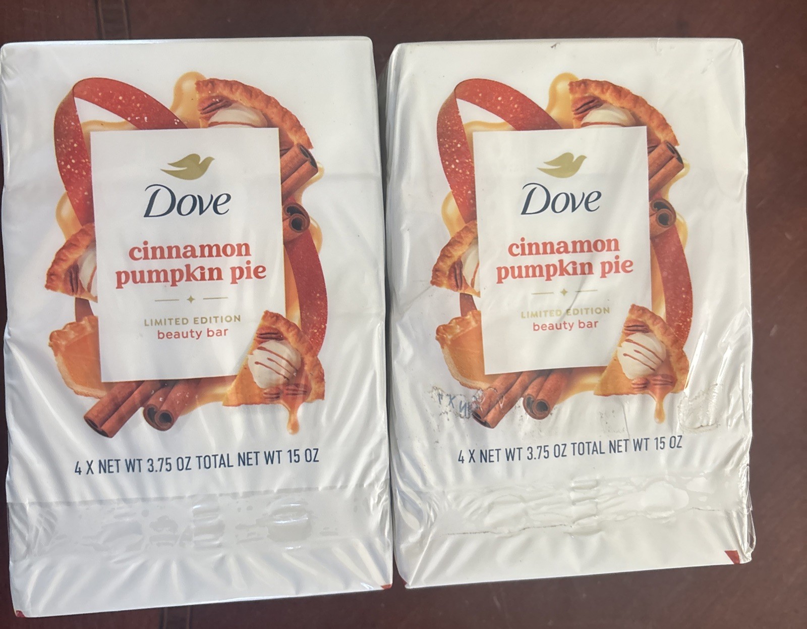 2X-Pack Of 4 Bars Dove Limited Edition Beauty Bar Soap Cinnamon, Pumpkin Pie