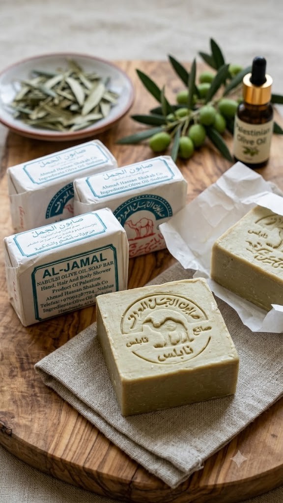 Authentic alJamal Nabulsi Oliv Oil Soap Bar Natural Handmade Palestine 3 pockets