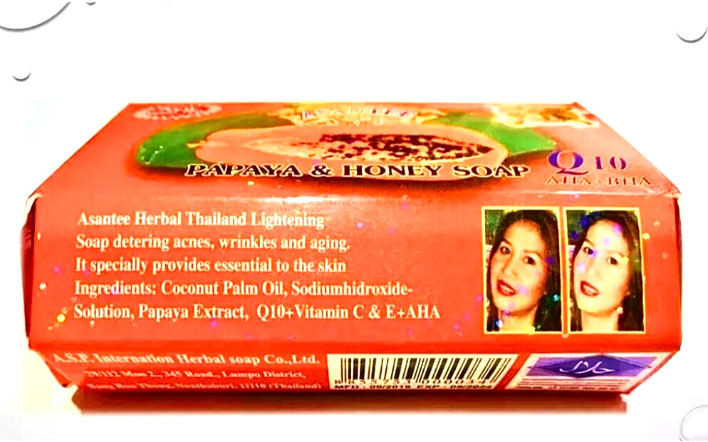 Asantee papaya soap honey herbal lightening thai extra bars face body 125g x 6