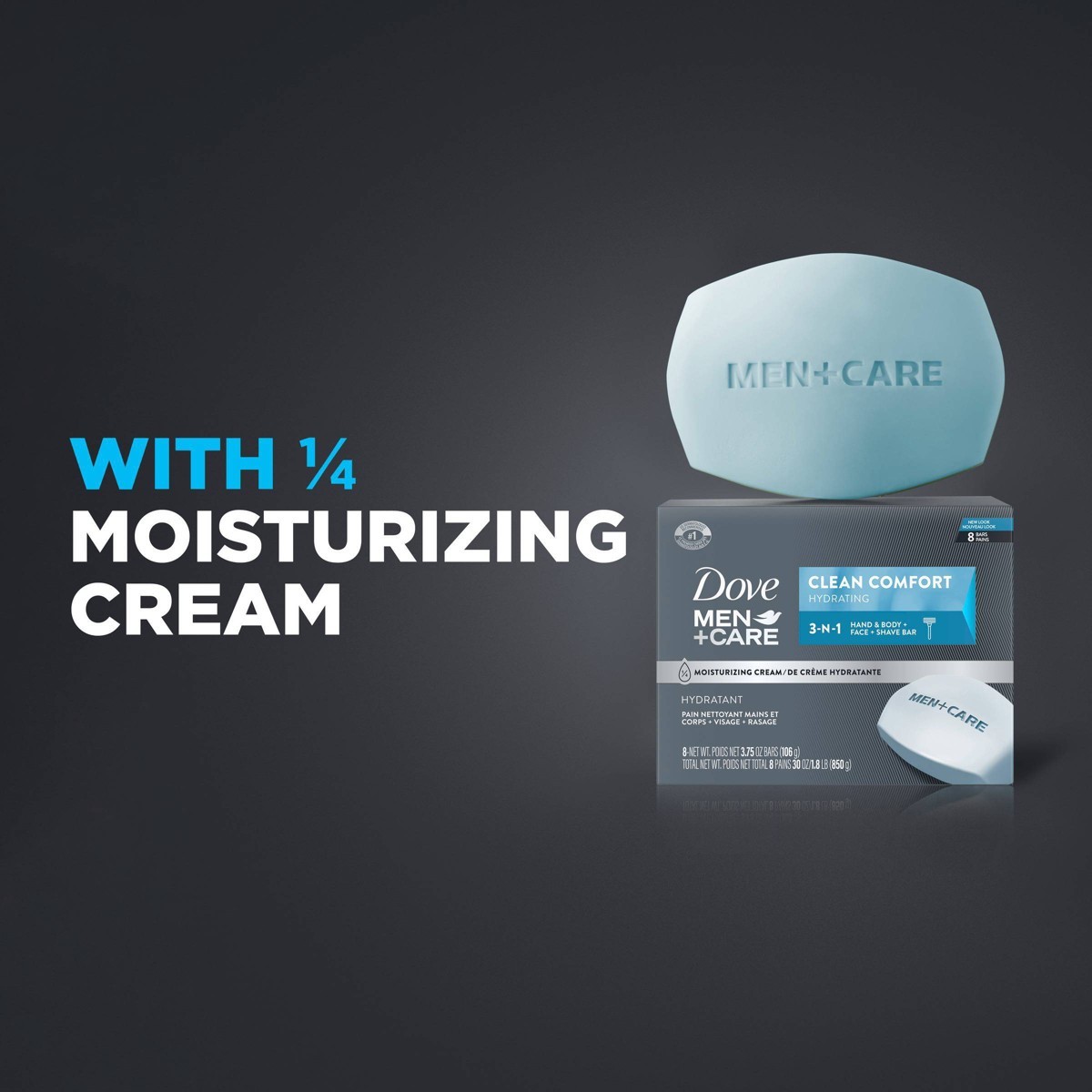 Dove Men+Care Clean Comfort Body & Face Bar Soap – 8pk – 3.75oz each: Parabe