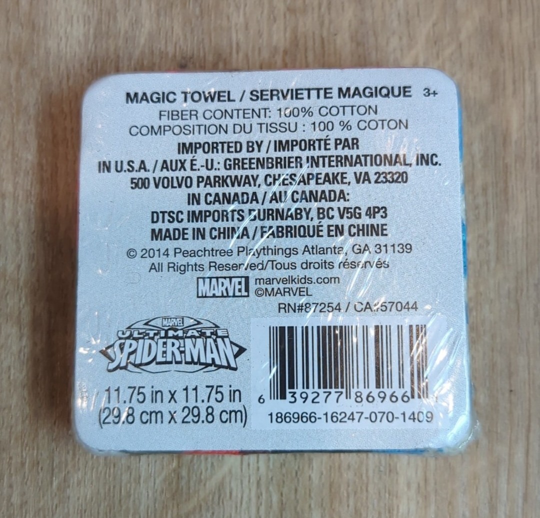 Marvel Ultimate Berry Spiderman Molded Bath Soap Bar Magic Towel Puzzle Spinner