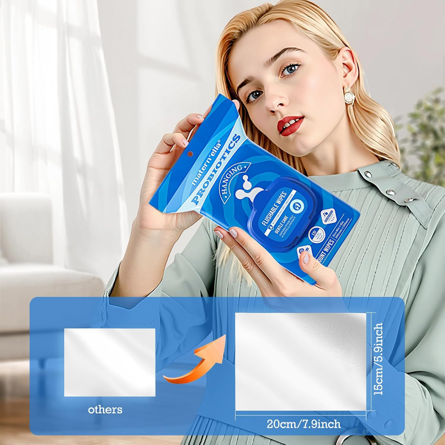 Hanging Flushable Wipes Unscented Extra Large Corner-Connected Wet Wipes Adult P