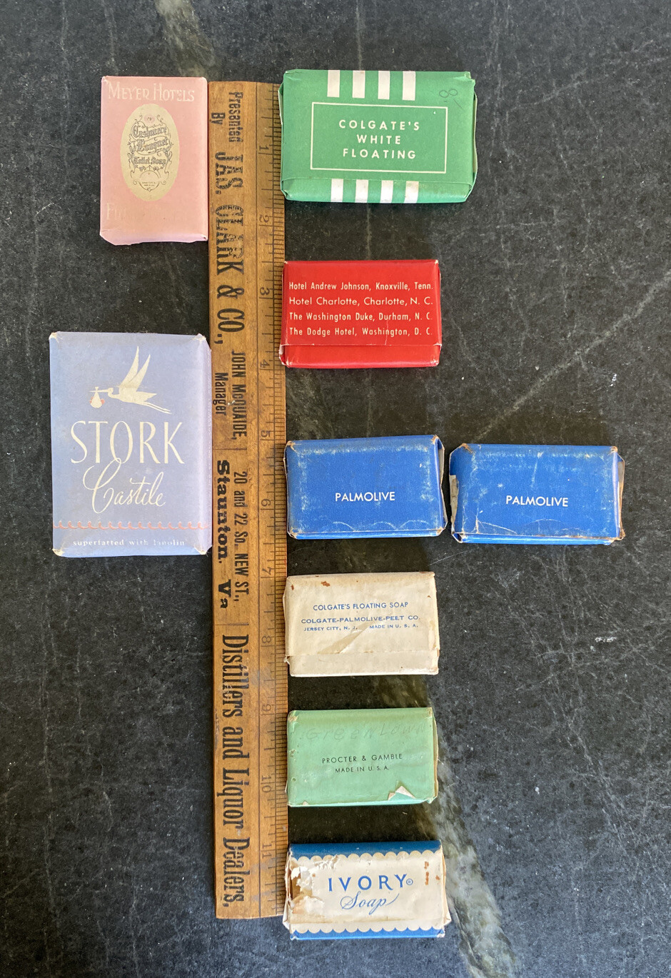 Antique Vintage Old Lot Hotel Travel Small Soap Bars + Stork Castile