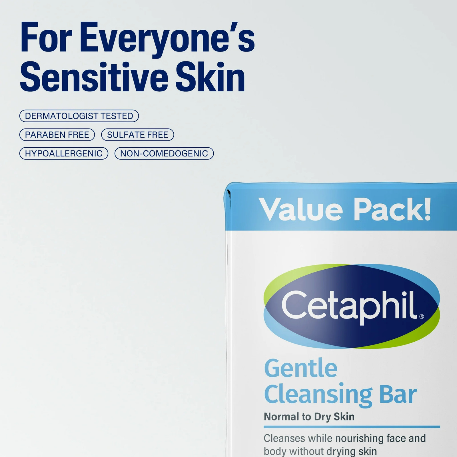 Cetaphil Gentle Cleansing Bar Body and Face For Dry Sensitive Skin 4.5 Ounces