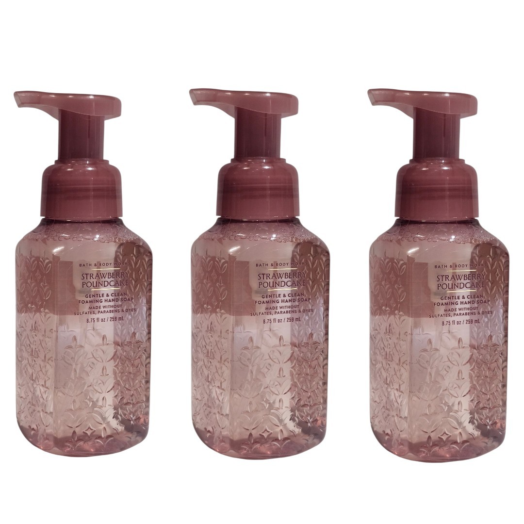 3 NEW Bath & Body Works Strawberry Pound Cake Gentle Foaming Hand Soap 8.75 oz