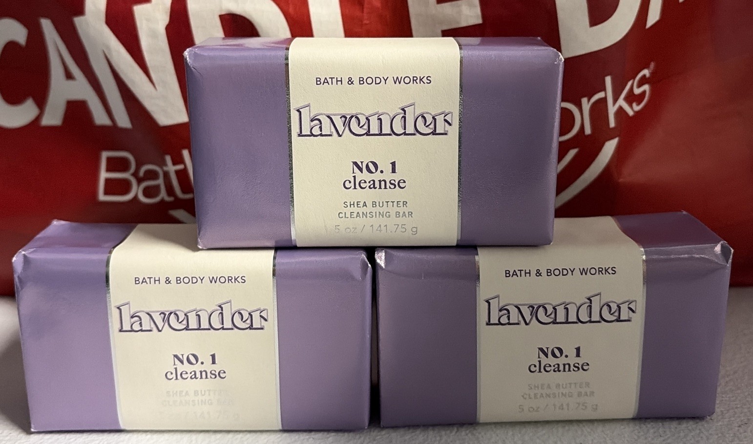 3x Bath & Body Works Lavender No.1 Cleanse Bar 5oz Shea Butter Soap Lot NEW