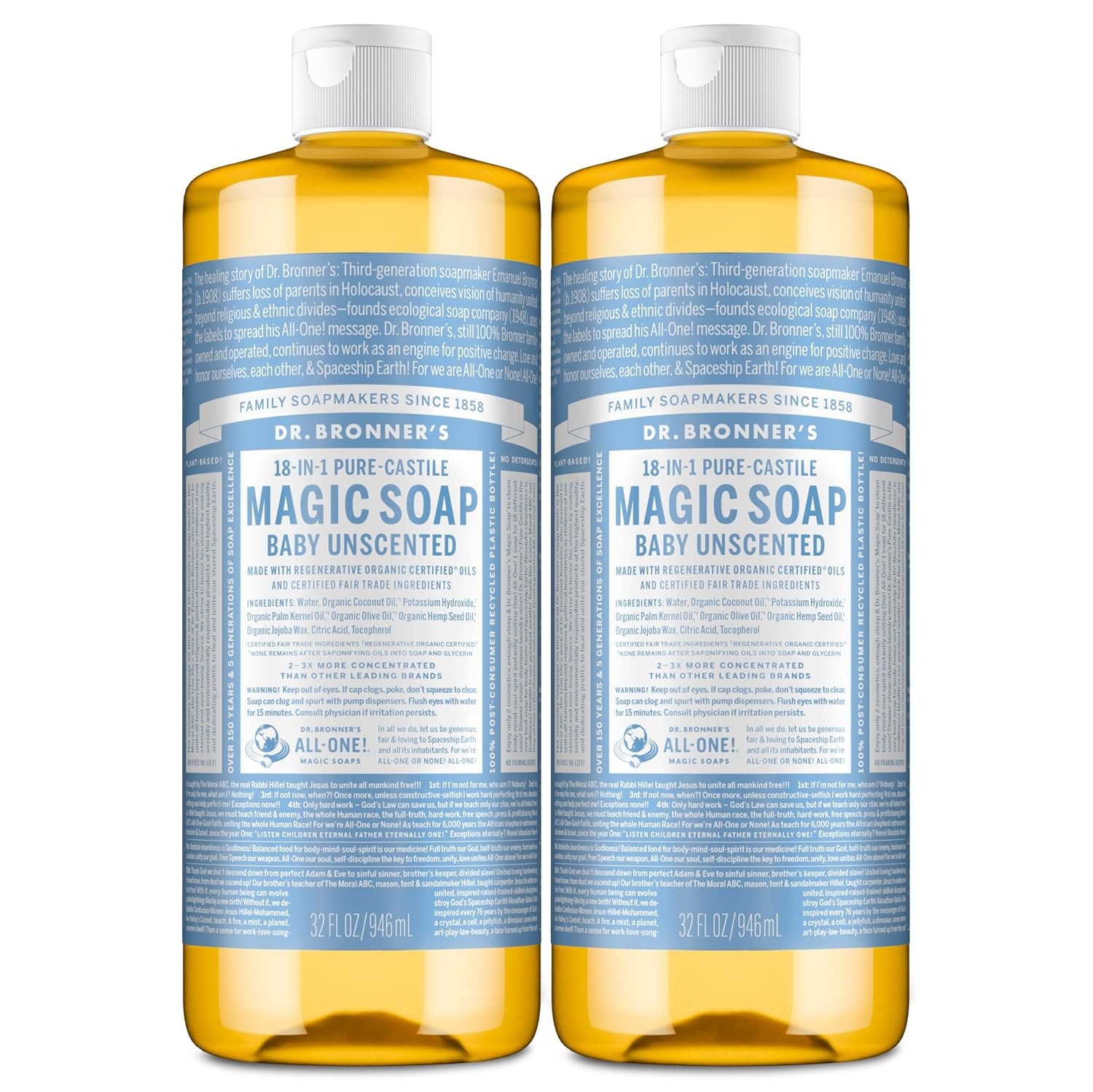 Pure-Castile Magic Soap Liquid (Baby Unscented, 32 Ounce) – Made with Regenerati