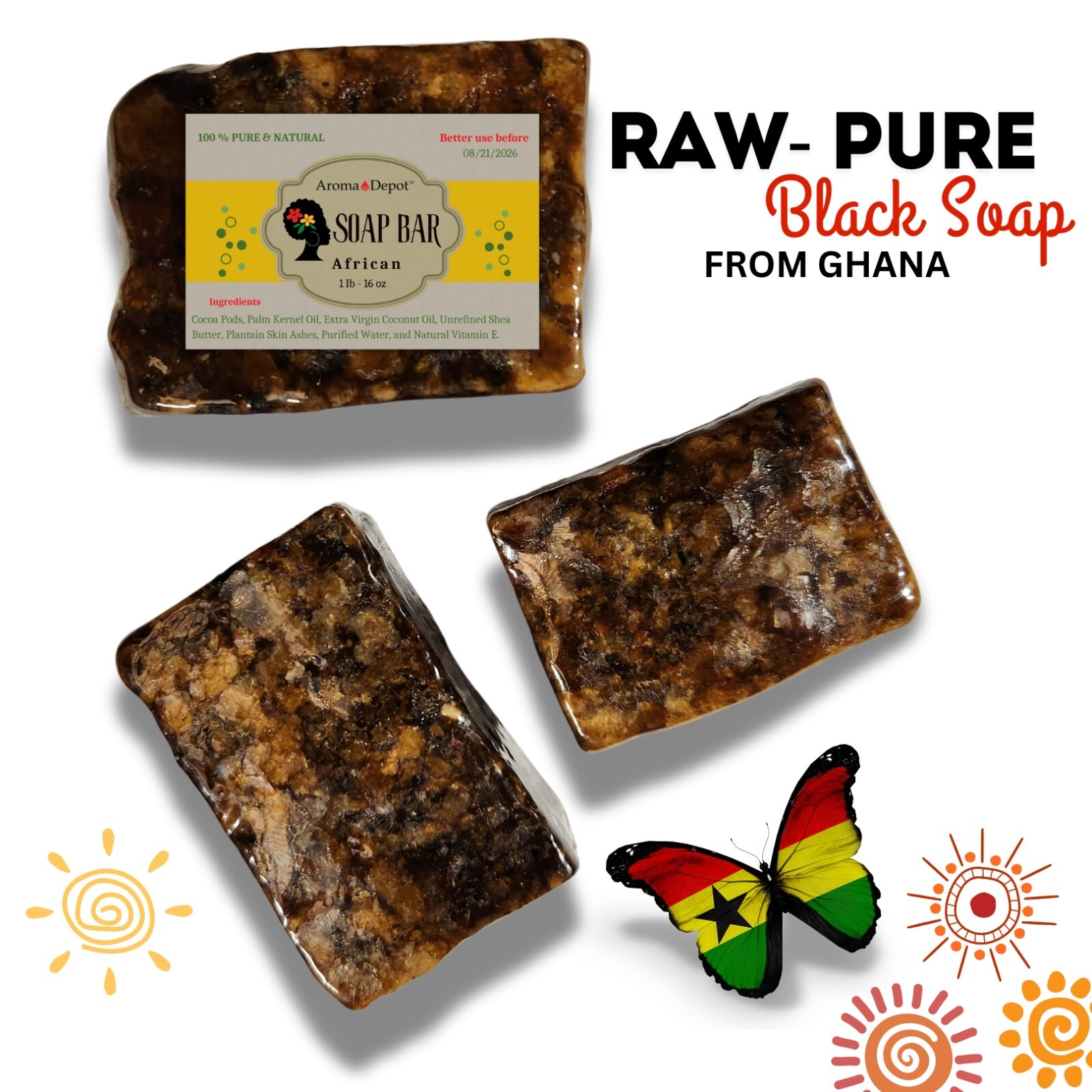 Raw African Black Soap Fresh Premium Quality Unrefined From Ghana Wholesale Bulk