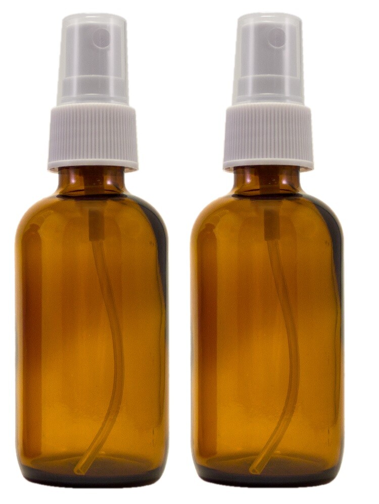 2 fl oz Amber Glass Bottle w/ White Spray Top – Pack of 2