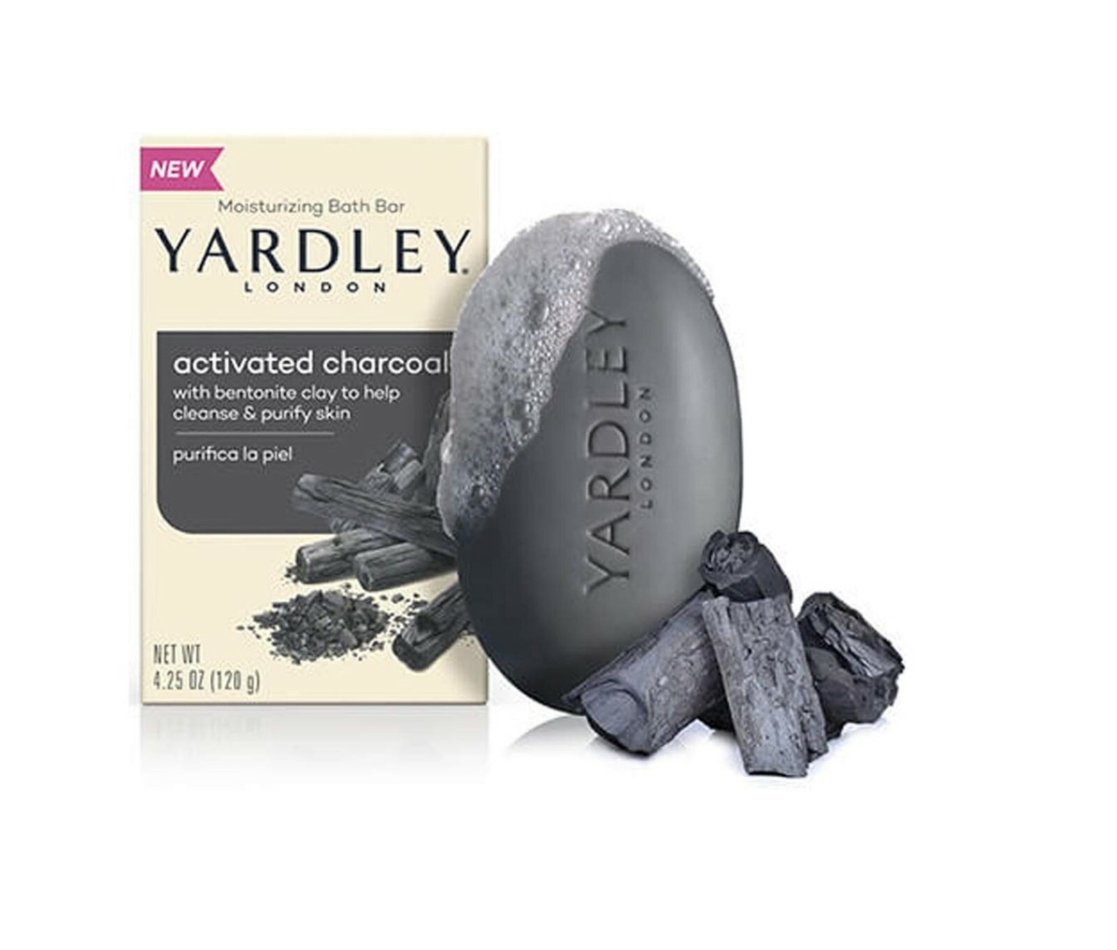 Yardley London Activated Charcoal Moisturizing Bath Bar 4.25 Ounces, 3-Pack