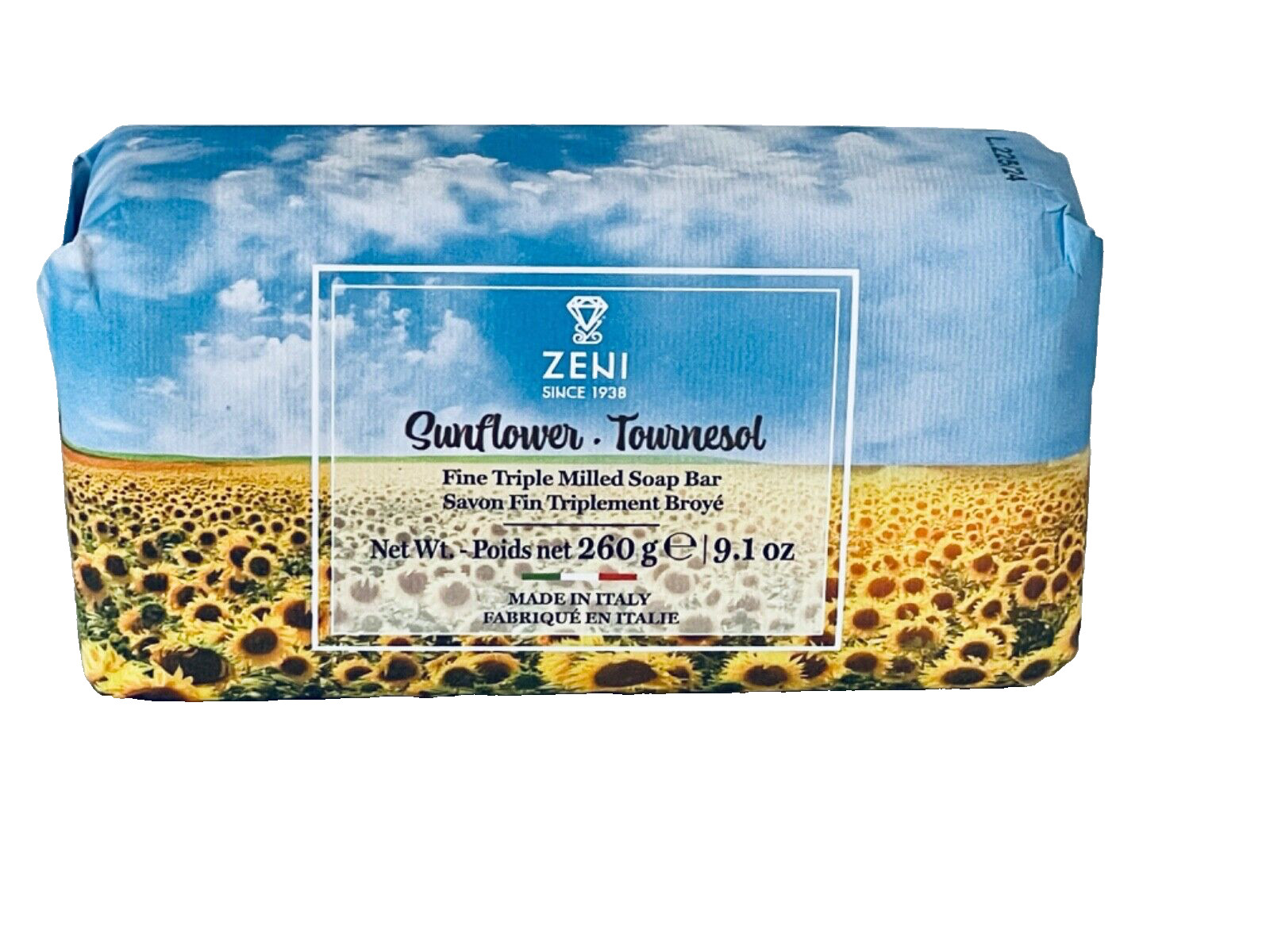 ZENI DIAMANTE SUNFLOWER FINE TRIPLE MILLED SOAP BAR MADE IN ITALY 9.1 OZ.