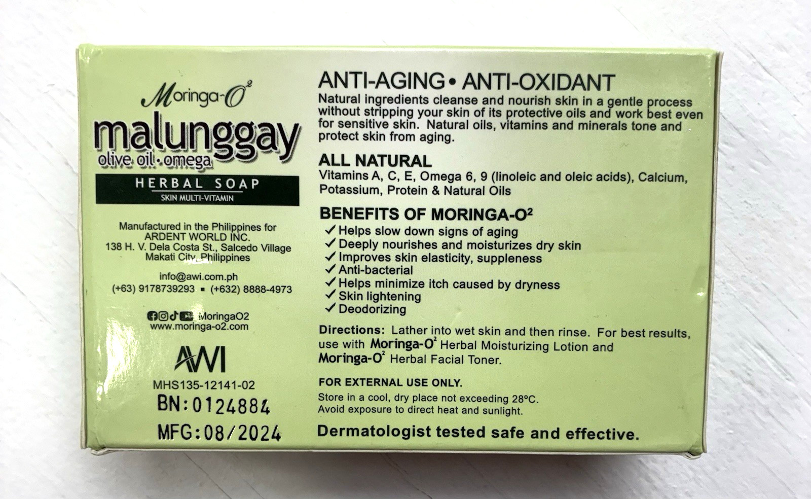 Moringa-O2 Malunggay Anti-Bacterial Multi Vitamin Moisturizing Herbal Soap 135g