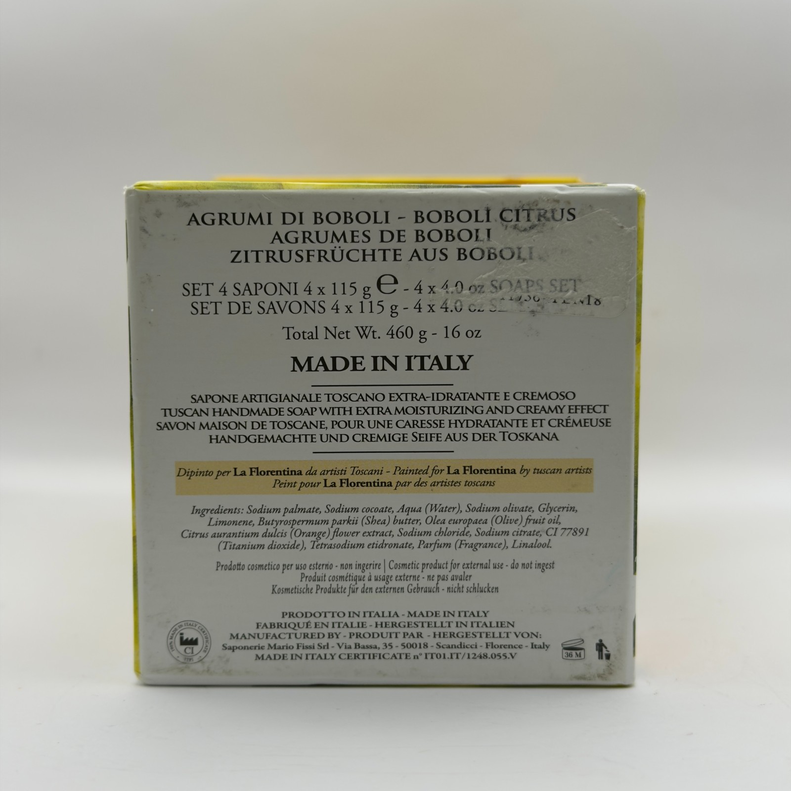 La Florentina Italy BOBOLI CITRUS 4 Soap Bar Set 460g 16oz NEW IN BOX