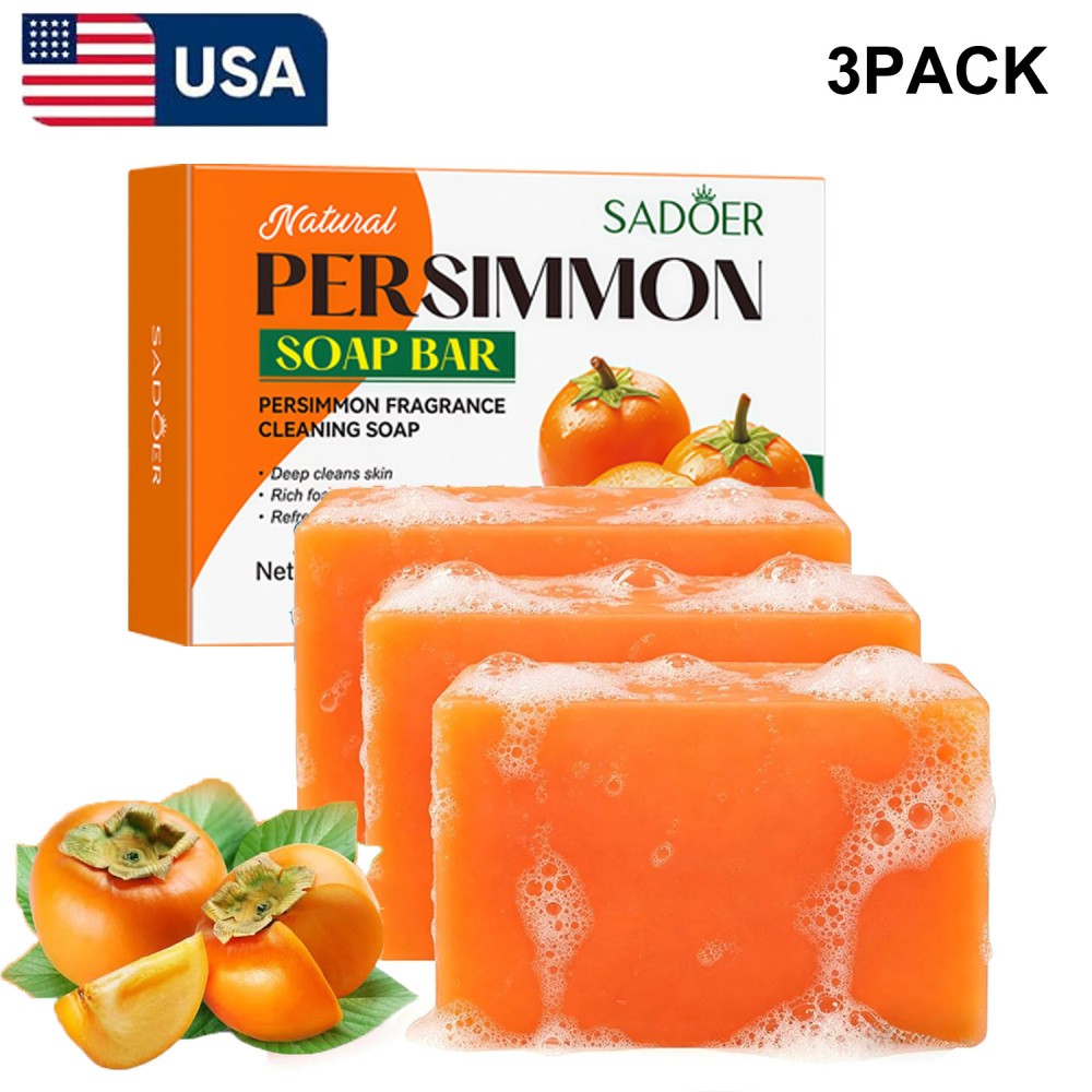 3PCS SADOER Persimmon Soap Bar Body Odor Control Deodorant Soap for Men & Women