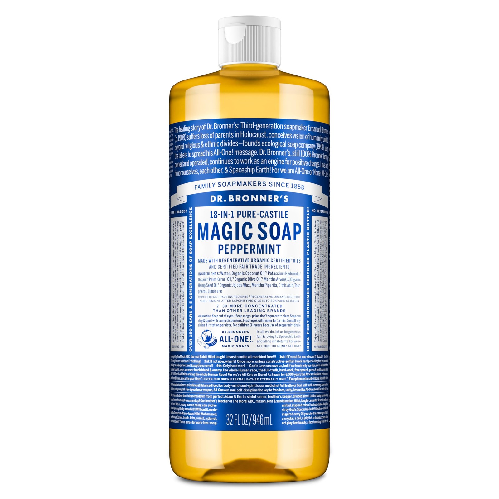 Dr. Bronner’s Pure-Castile Magic Liquid Soap – 32 Fl Oz (Pack of 1), green
