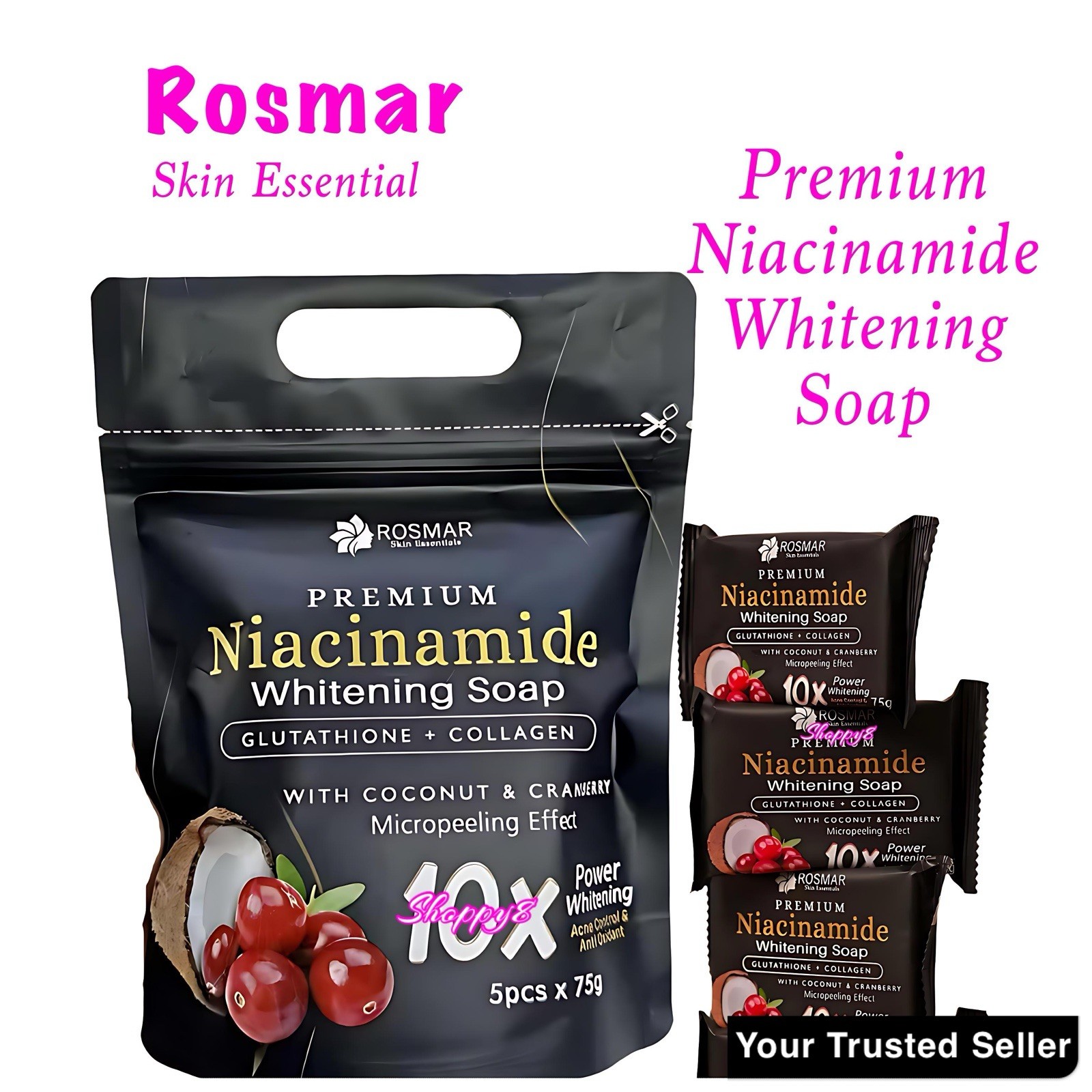 Rosmar Premium Niacinamide Glutathione + Collagen Whitening Soap 5pcs X 75g