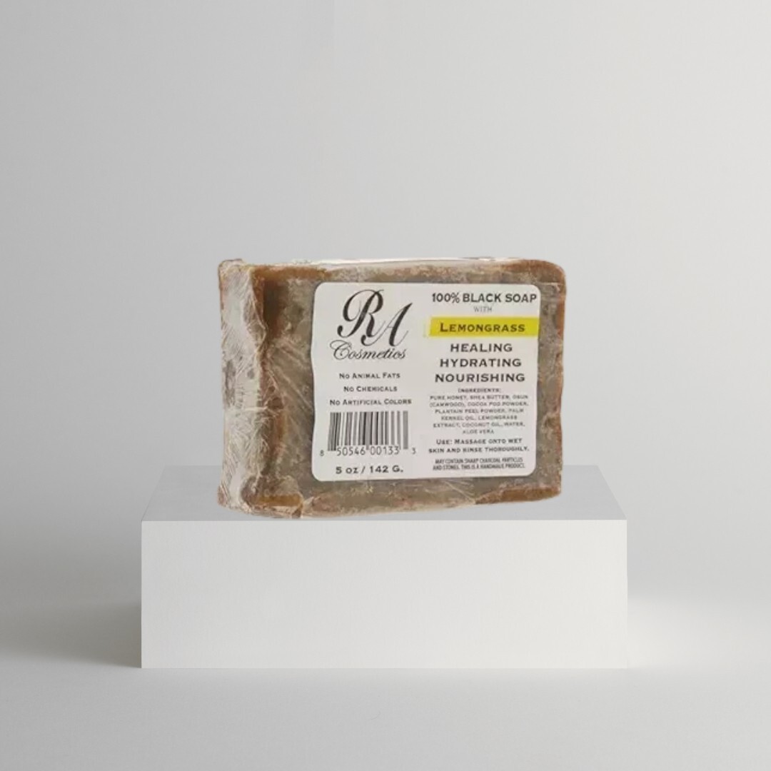 RA Cosmetics 100% Pure Raw African Black Soap- 5oz – Cleansing- Lemongrass