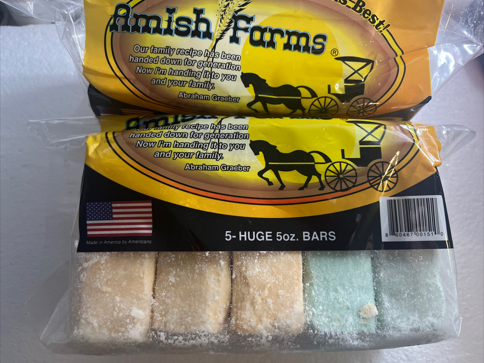 Natural Bar Soap Amish Farms Hand Cut, Hand Crafted,5 HUGE -5oz. Bars