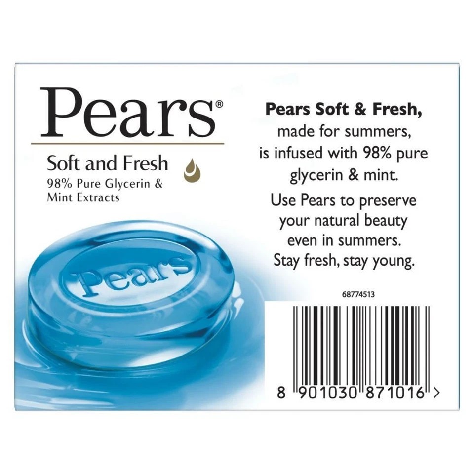 Pears Soap Mint Extract Soft & Fresh Bathing Bar 100g (Pack of 10) Free Delivery