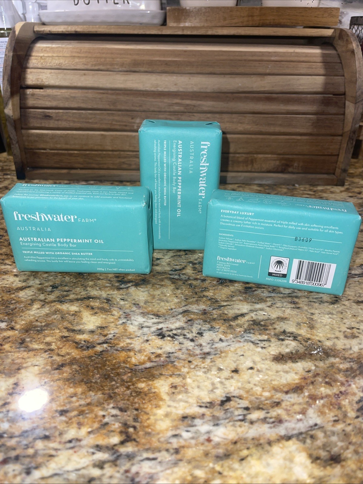 Freshwater Farm Australia Castile Body Bar Peppermint Oil 7 ounce X3