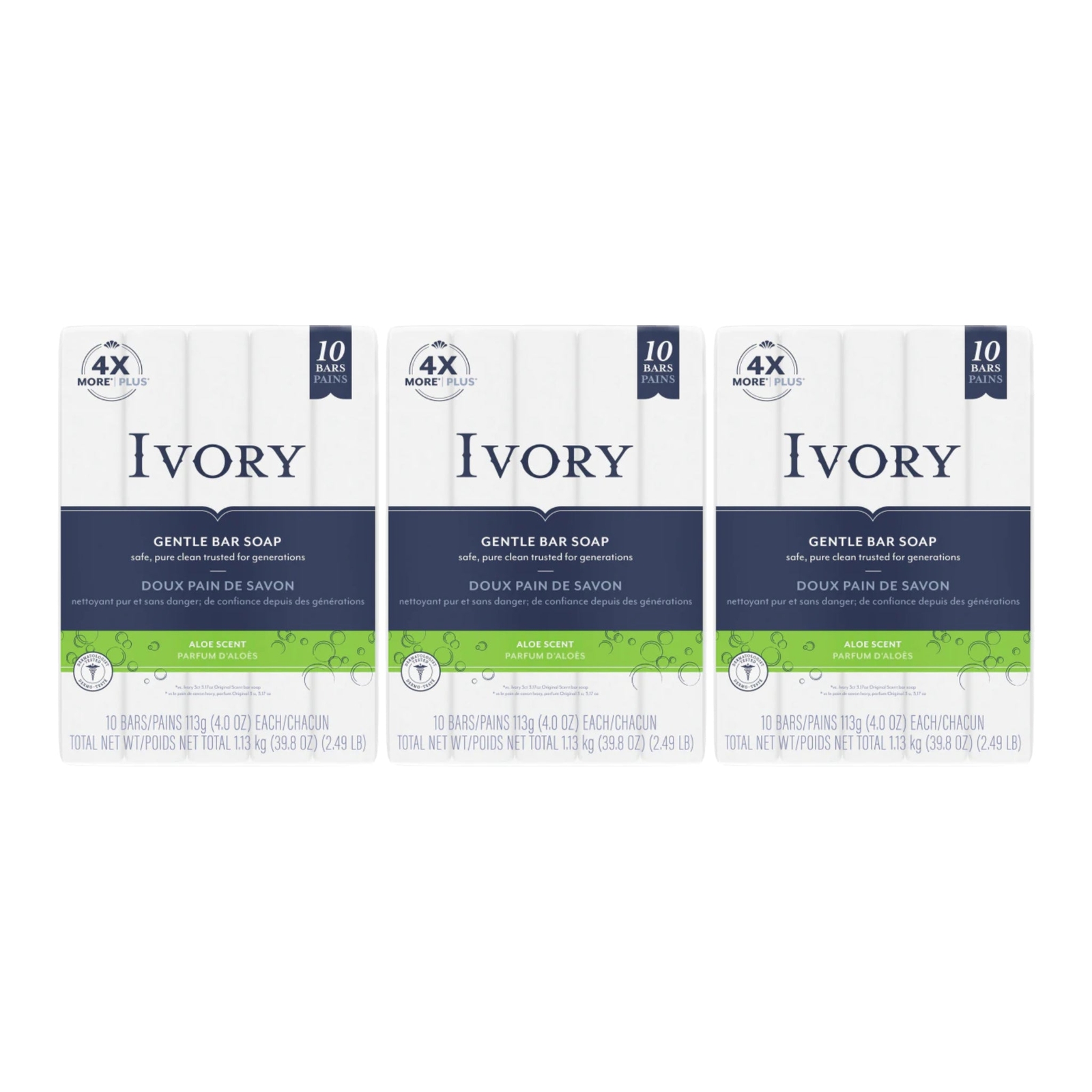 Ivory Gentle Bar Soap – Aloe Scent, 30 Bars x 3.17oz Each