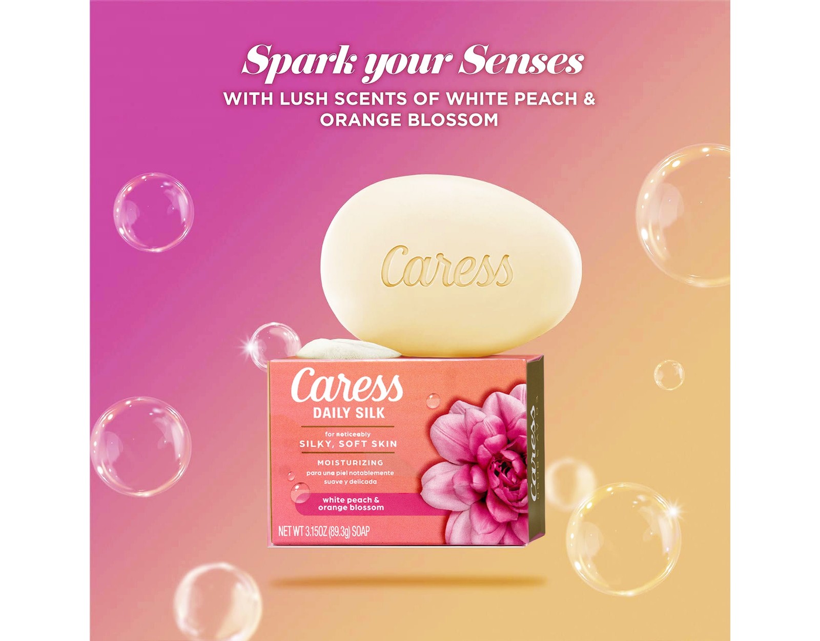 Caress Daily Silk Soap White Peach Orange Blossom 3.75 oz 6 Bars 5 Pack