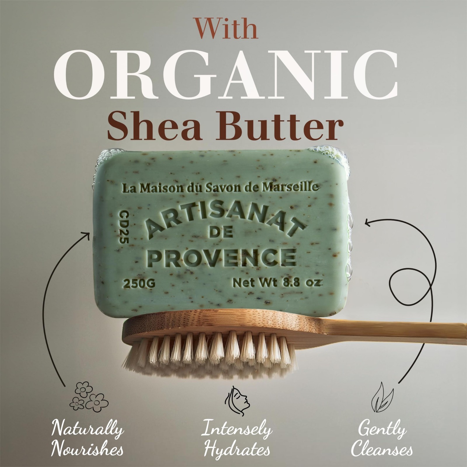 Organic Olive Oil Soap Bars – 3 x 8.8 oz | French Milled, Shea Butter, Natural I