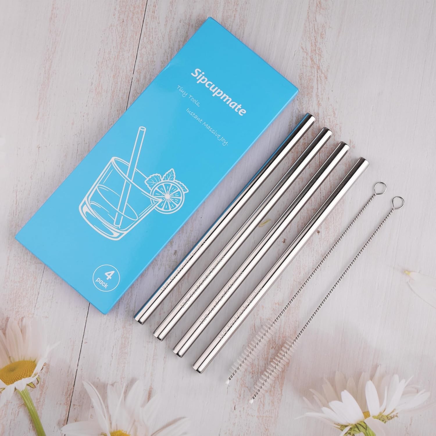 Metal Straw Replacement Set for Owala Water Bottle 40 Oz, 4 Pack (79 chars)