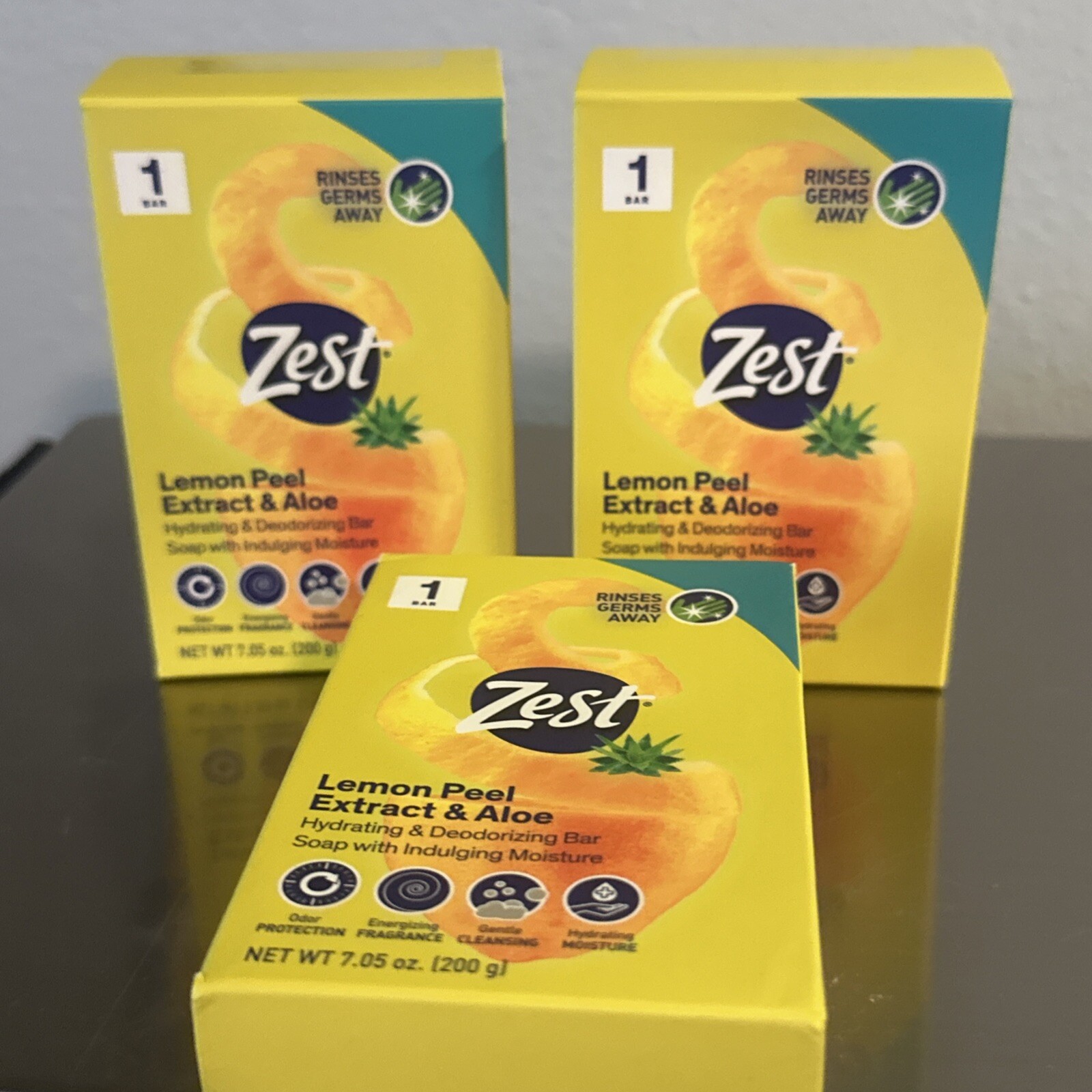 Zest Lemon Peel Extract & Aloe Hydrating & Deodorizing Bar Soap 7.05oz (3 Bars)