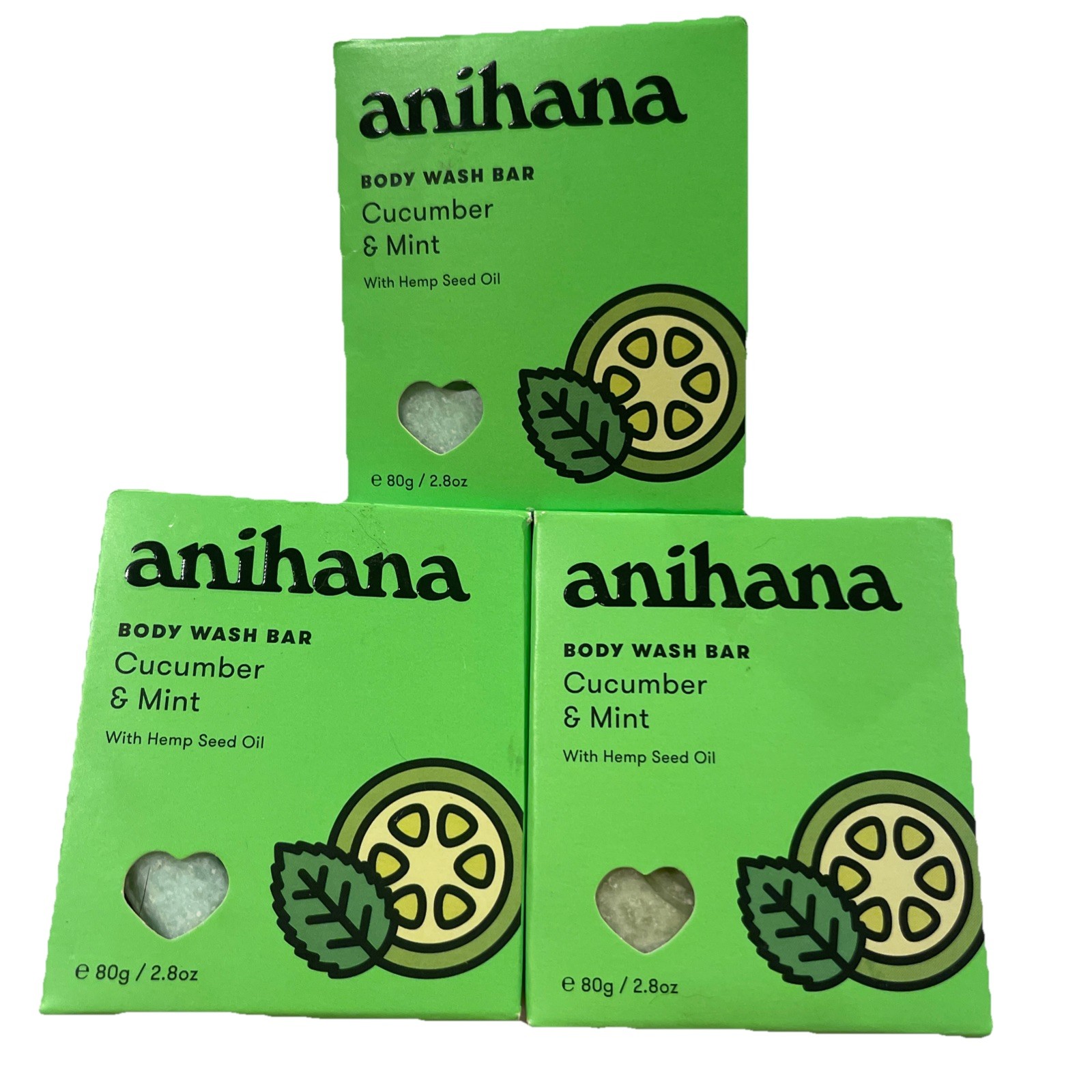 Lot Of 3 ANIHANA Body Wash Bars “Cucumber & Mint” W/Hemp Seed Oil 2.8 oz Ea New!