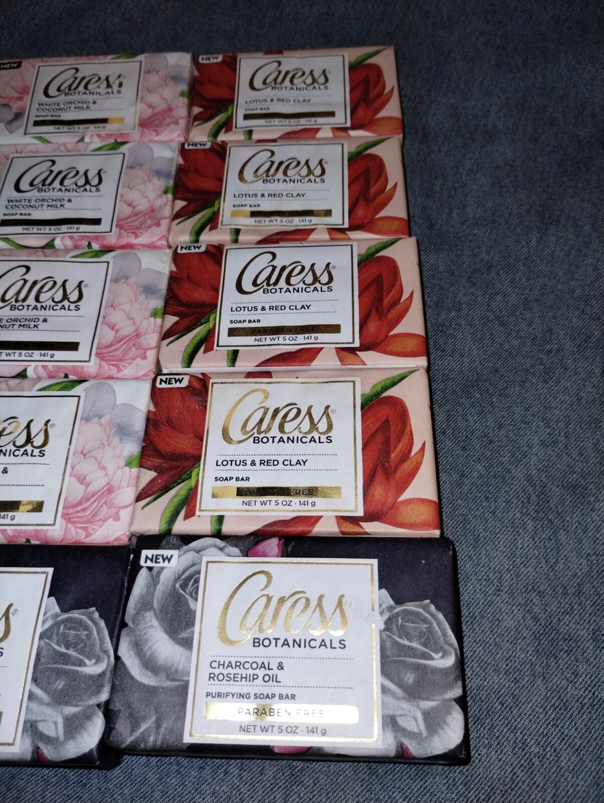 Caress Botanical Soap Bars Lotus Red Clay, Orchid Coconut Milk, Charcoal Rosehip
