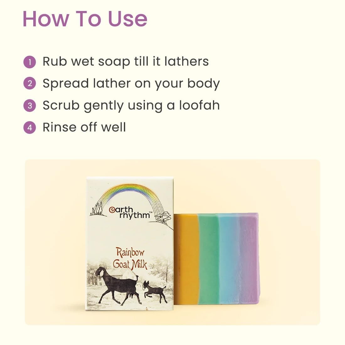 Earth Rhythm Rainbow Goat Milk Soap Moisturises Soften the Skin Gentle Body100g