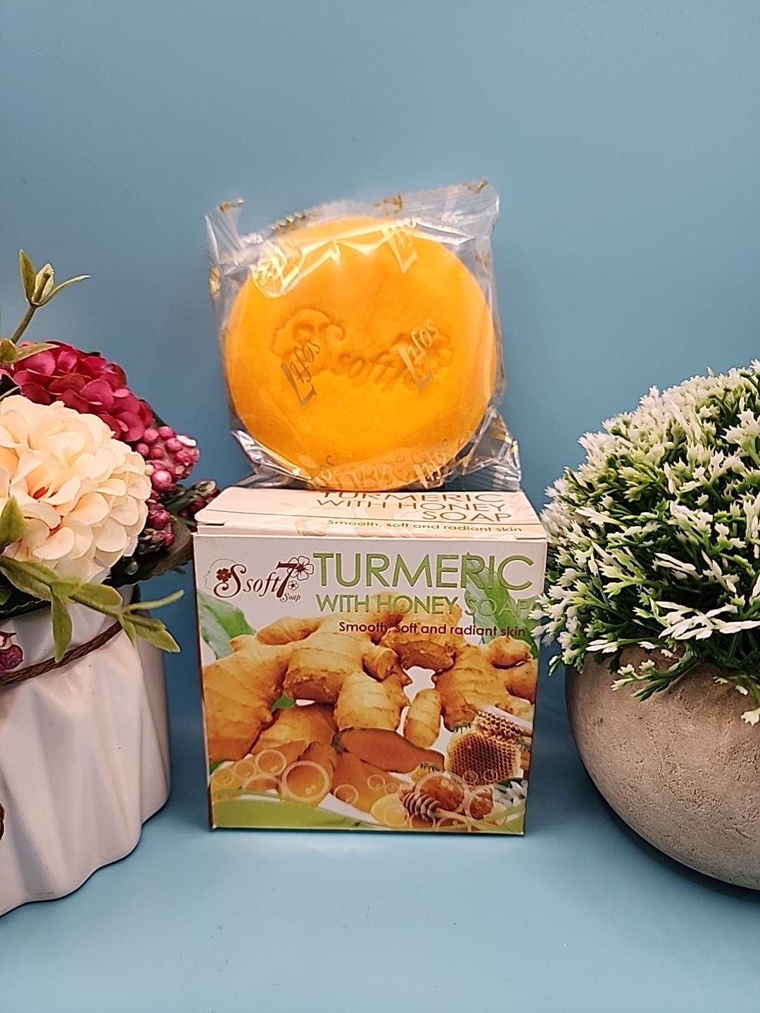X 2 soap AUTHENTIC Soft 7 turmeric with Honey exfoliating body soap. 150g x 2