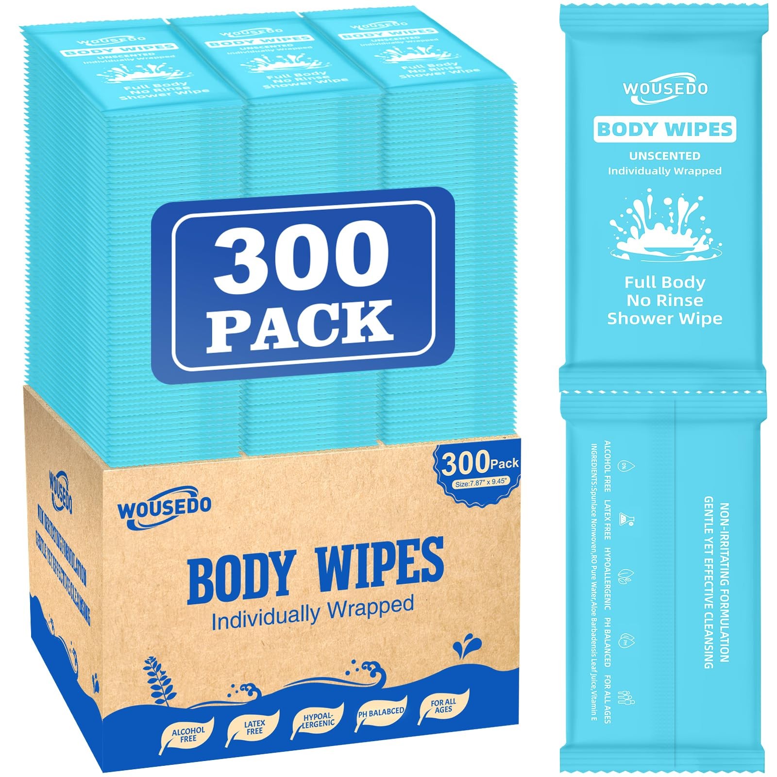 Wipes 300 Pcs Ultra Thick Soft Large Body Shower Cleansing Blue Bulk Wrapped7.87