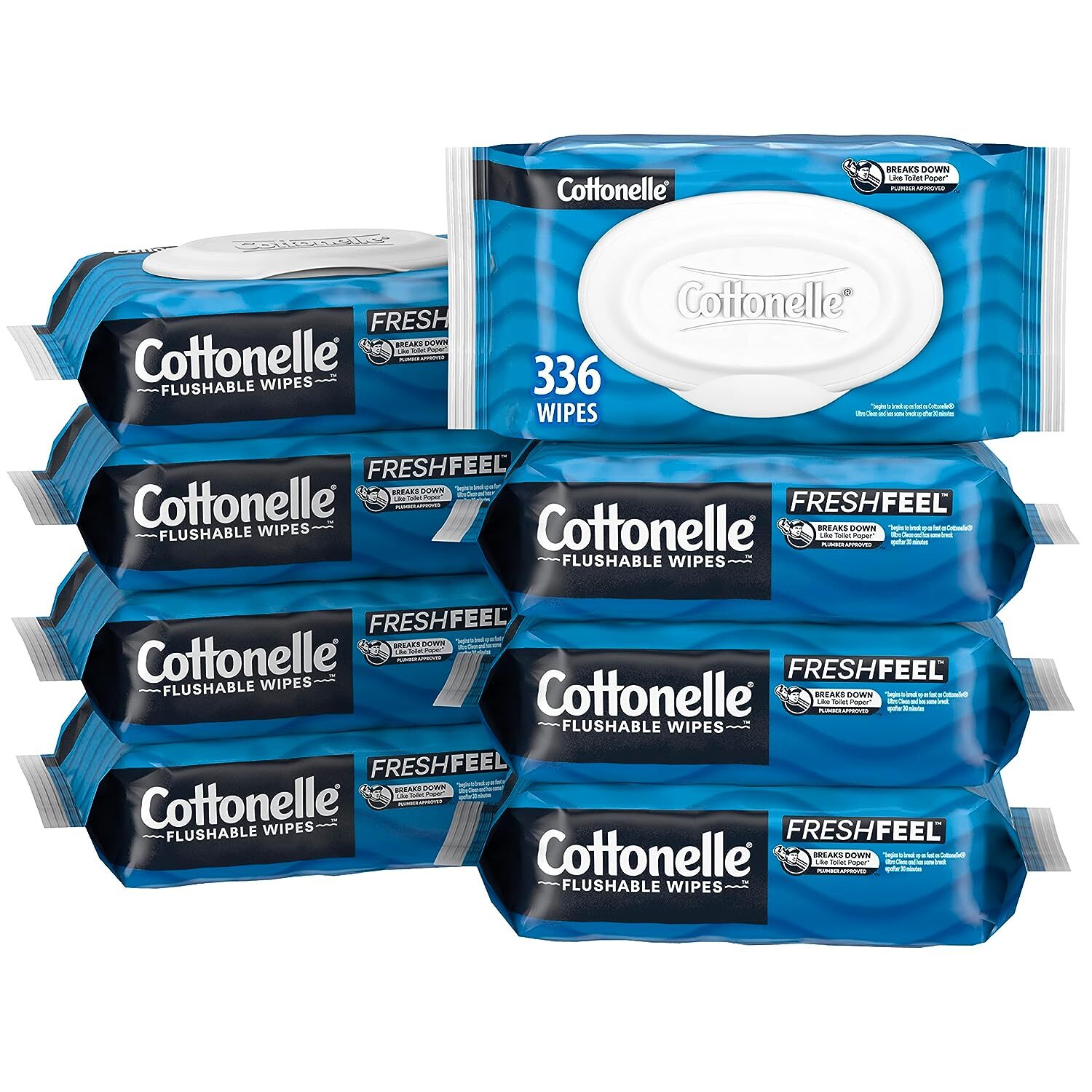 Freshfeel Flushable Wet Wipes, Adult Wet Wipes, 8 Flip-Top Packs, 42 Wipes per P