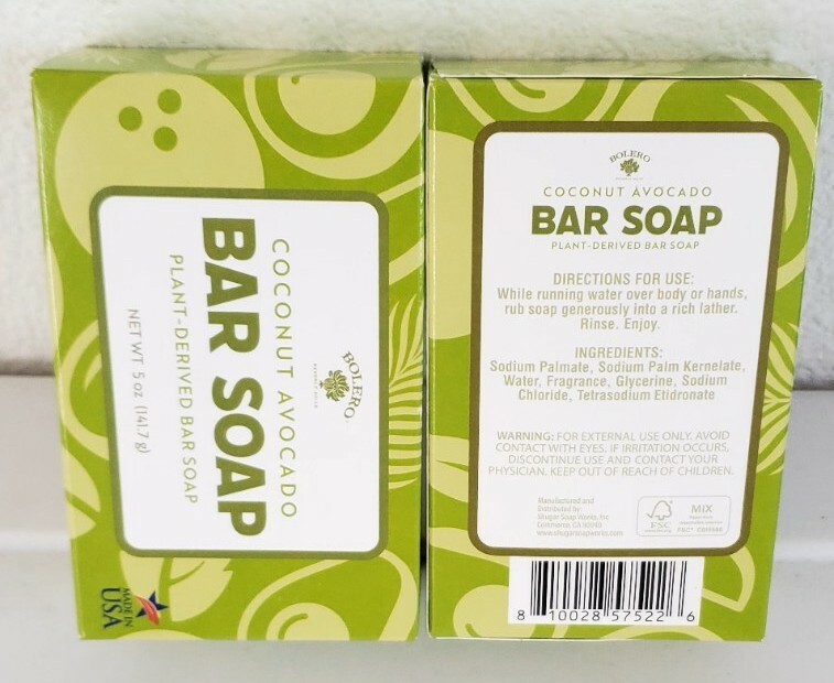 Bolero Coconut Avocado Bar Soap Plant-Derived 2 bar 5 oz each made in USA New
