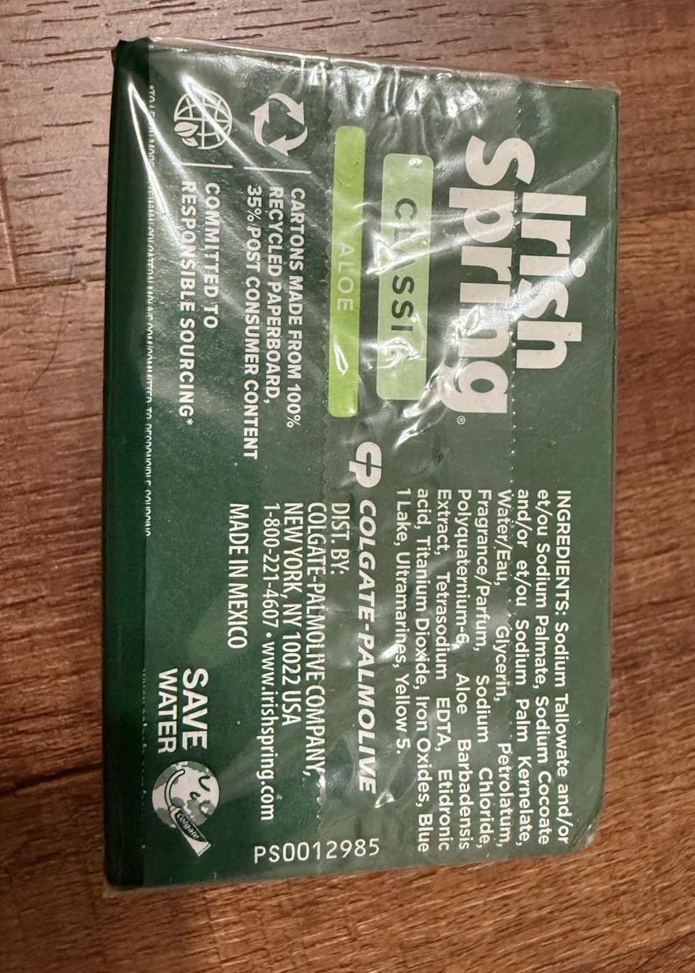 Irish Spring Deodorant Aloe Bar Soap 2 Pack 3.2 Oz Personal Size Discontinued