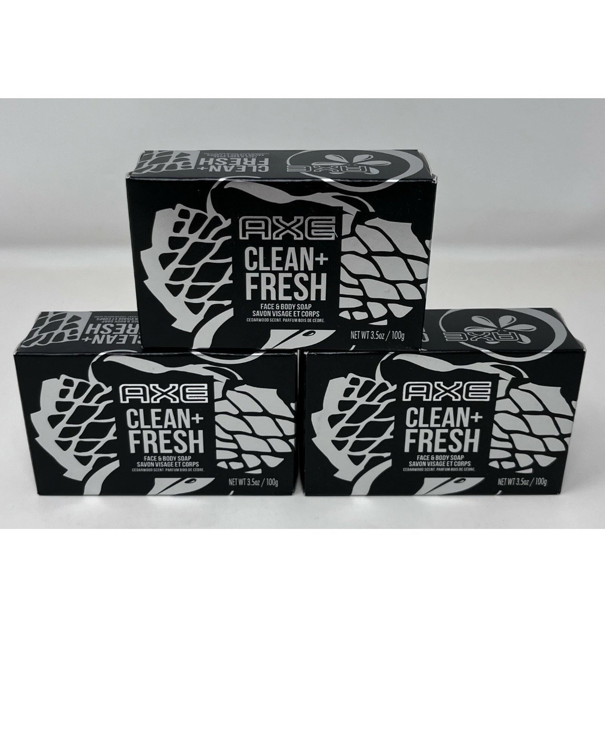 AXE Clean+Fresh Face & Body Soap Cedarwood Scent New Sealed (3)Bars For Men