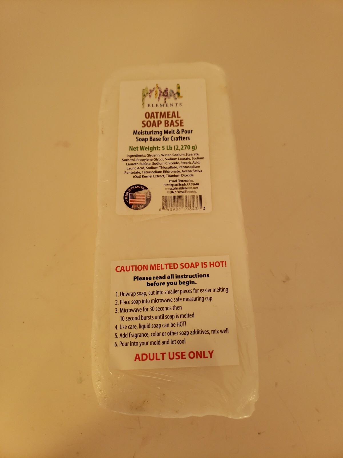 Primal Elements Oatmeal Soap Base 5LB