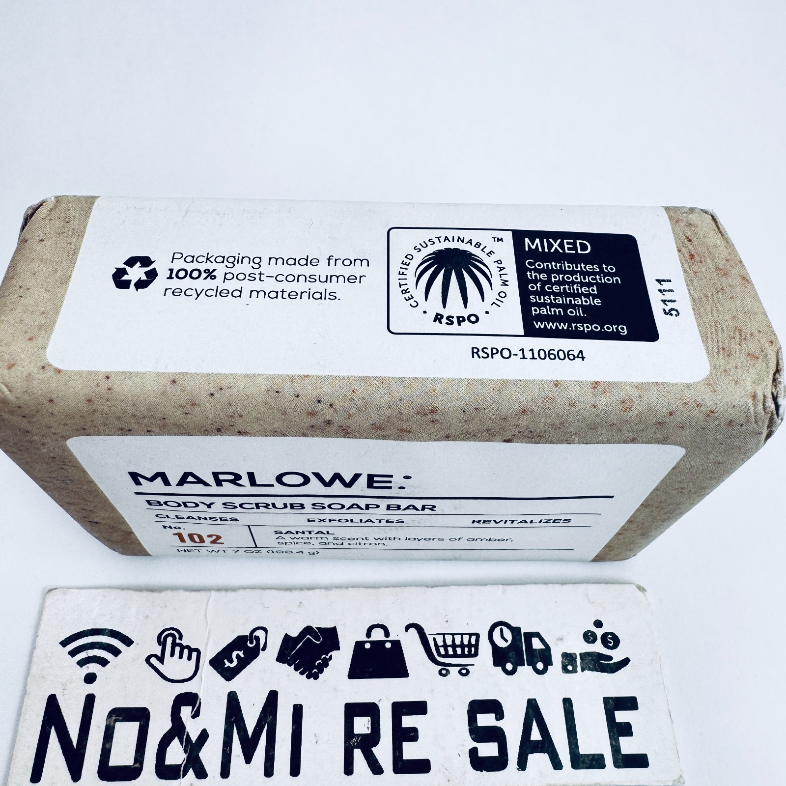 MARLOWE. No. 102 Body Scrub Soap, Exfoliating Soap Bar, Santal, 7 oz